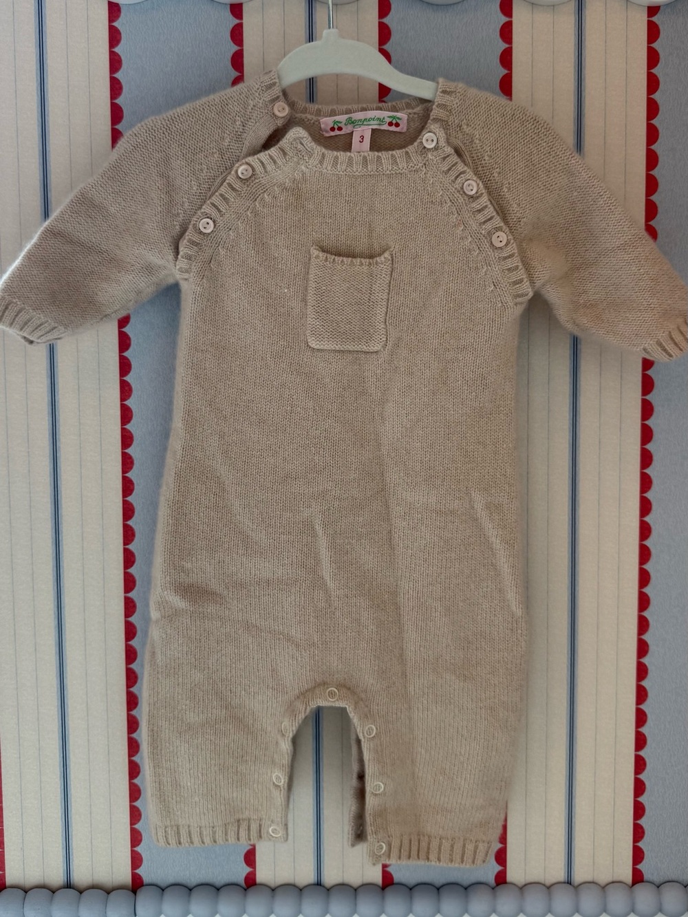 Bonpoint Cashmere/Cachemire Neutral Knit Baby One-Piece Romper - Soft Cream